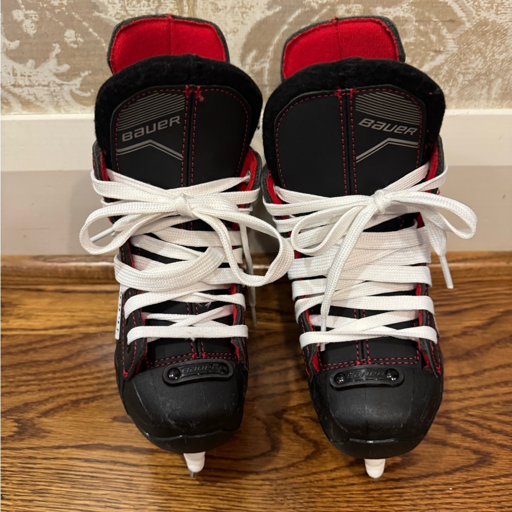 Bauer Black and Red Hockey Skates with White Laces - Like New